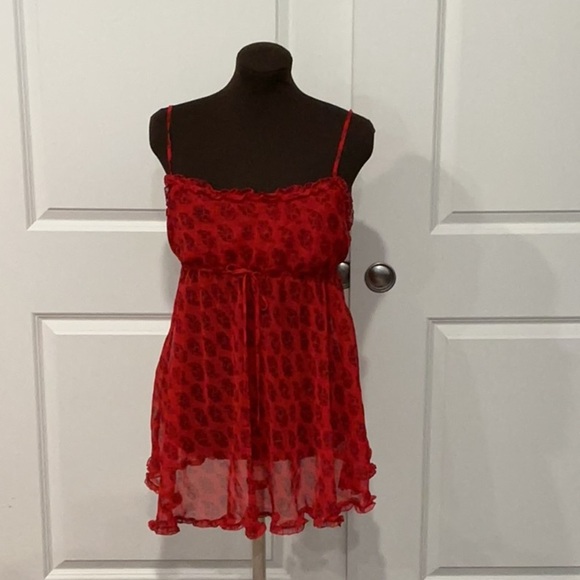 Victoria’s Secret Red Paisley Women's Babydoll Ruffle Nightgown Size Medium - Picture 1 of 9